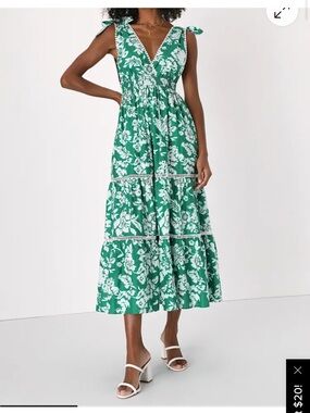 Lulu's Green and White Floral Tie-Shoulder Dress